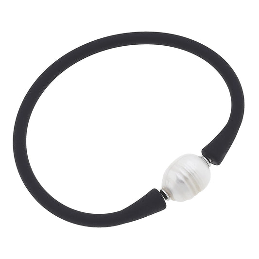 Bali Freshwater Pearl Silicone Bracelet- Black