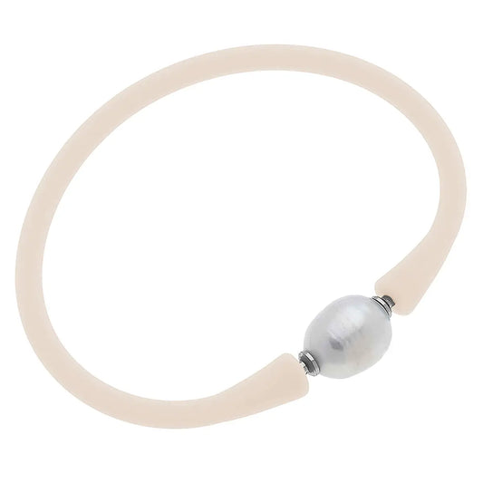 Bali Freshwater Pearl Silicone Bracelet - Eggnog