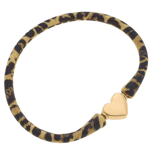 Bali 24K Gold Plated Heart Bead Silicone Bracelet - Leopard