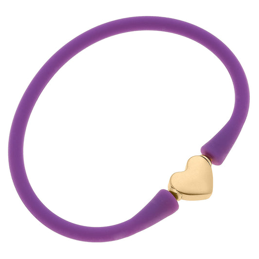 Bali 24K Gold Plated Heart Bead Silicone Bracelet - Purple