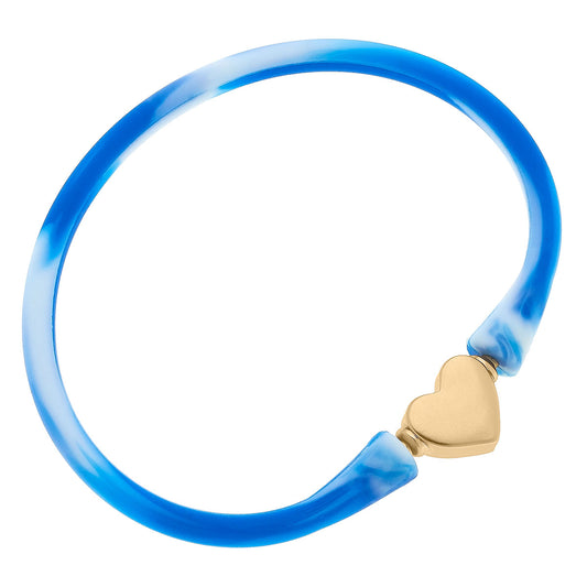 Bali 24K Gold Plated Heart Bead Silicone Bracelet - Tie Dye Blue