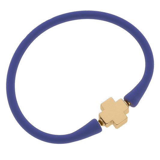 Bali 24K Gold Plated Cross Bead Silicone Bracelet - Perwinkle