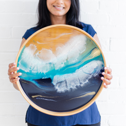 Round Bamboo Resin Serving Trays - Ocean Inspired Design