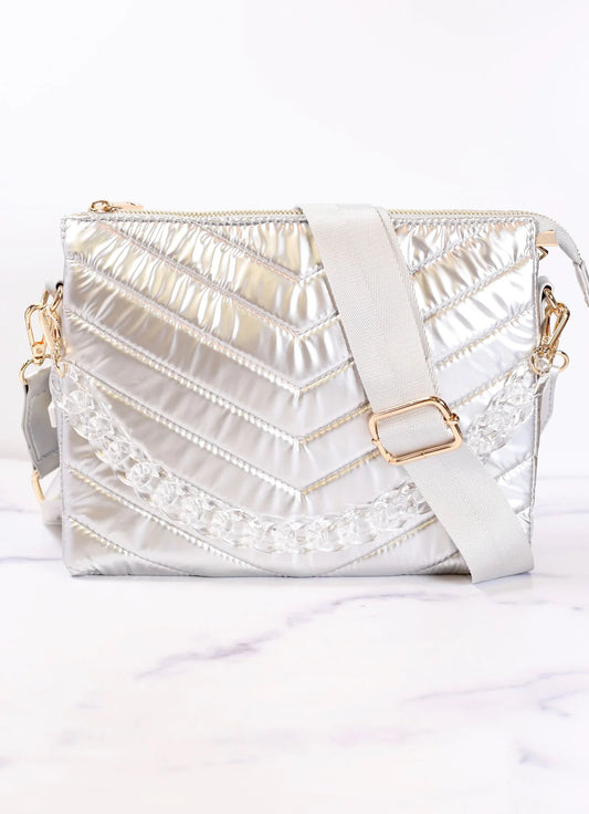 Ariana Quilted Crossbody - Silver