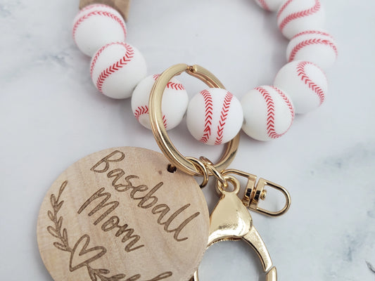 Sports Mom Silicone Bead Wristlet - Baseball