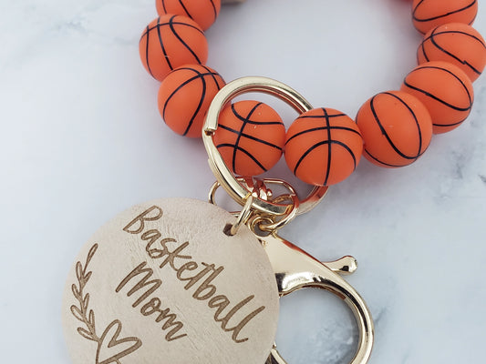 Sports Mom Silicone Bead Wristlet - Basketball