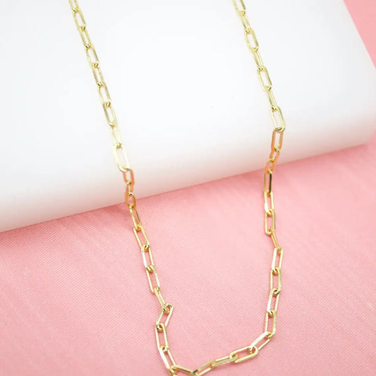 18K Gold Filled 3mm Paper Clip Chain Necklace (16 Inch)