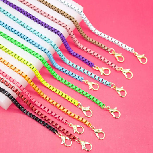 Colorful Enamel Box Chain Necklace (3mm)(17 Inch)