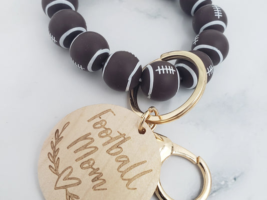 Sports Mom Silicone Bead Wristlet - Football