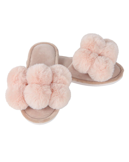 Luxe Pom-Pom Open Toe Slippers - Blush Pink