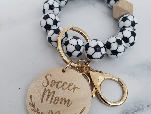 Sports Mom Silicone Bead Wristlet - Soccer