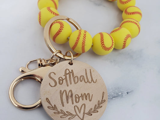 Sports Mom Silicone Bead Wristlet - Softball