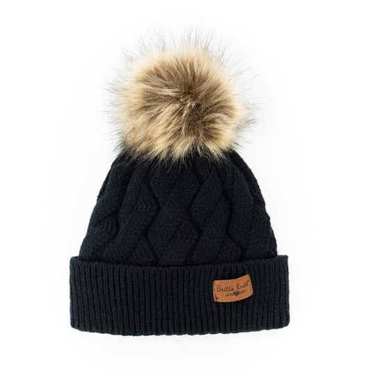 Mainstay Plush-Lined Pom Hat - Black