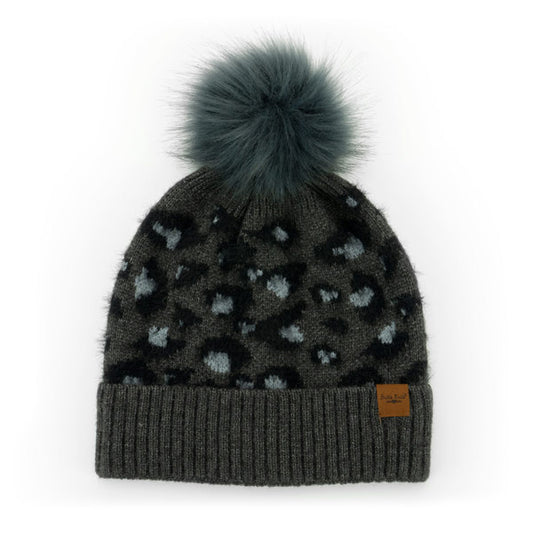 Snow Leopard Pom Hat - Black