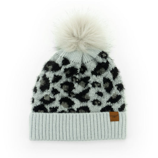 Snow Leopard Pom Hat - Gray