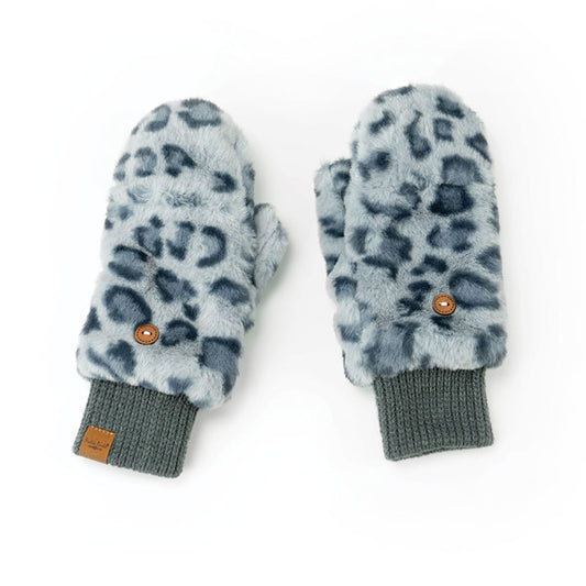 Snow Leopard Mittens - Blue