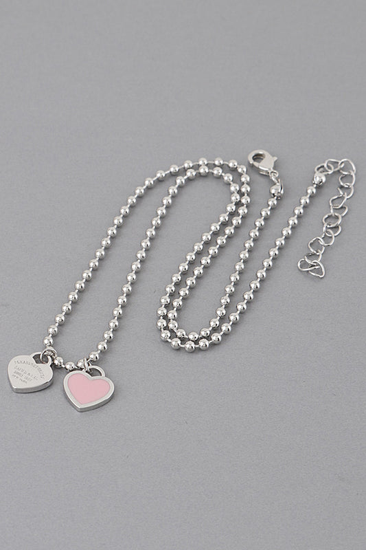 Elegant Heart Pendant Necklace - Pink