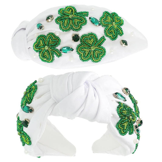 Saint Patricks Shamrock Beaded Knotted Headband