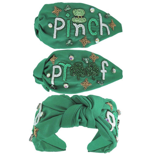 Saint Patricks Shamrock Gemstone Knotted Headband - Pinch Proof