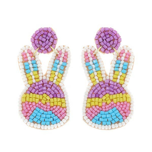 2-Tier Multicolor Easter Bunny Beaded Earrings