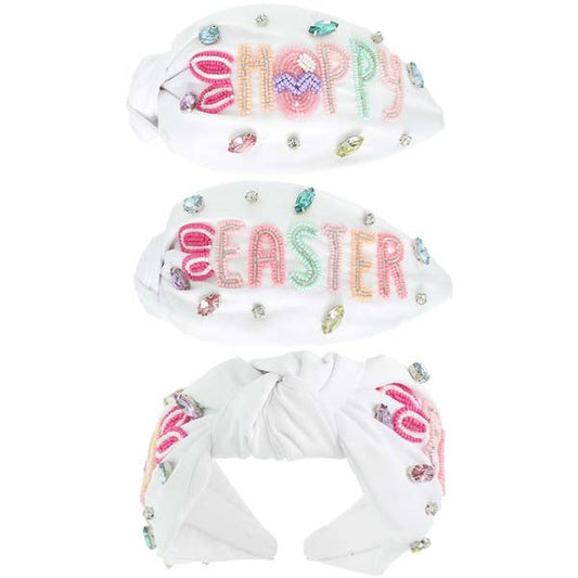 Hoppy Easter Pastel Beaded Top Knotted Headband