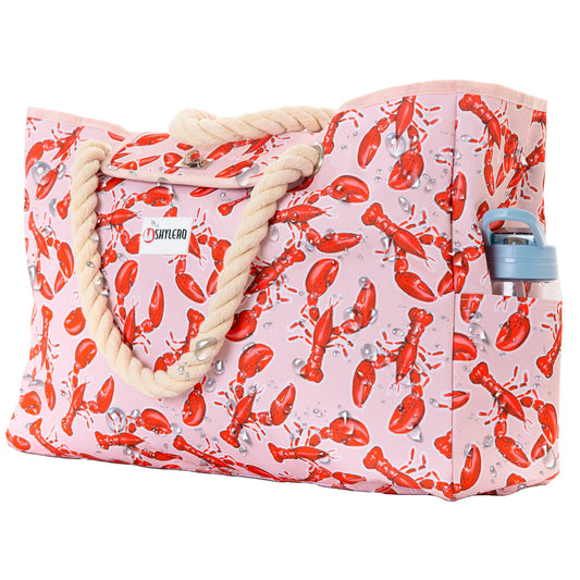 XXL Beach and Pool Bag - Pink With Lobsters